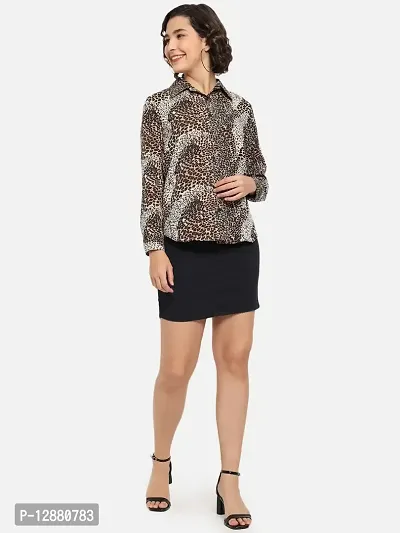 Elegant Brown Polyester Animal Print Shirt For Women-thumb5