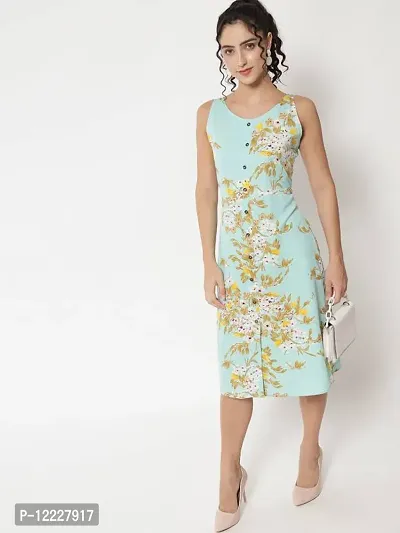 Stylish Green Crepe Printed A-Line Dress For Women