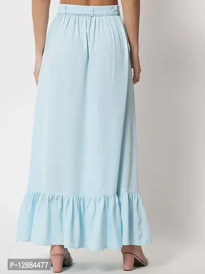 Stylish Crepe Sky Blue Full Length Solid A-line Skirt For Women-thumb2