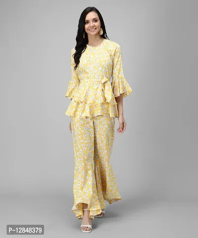 Trendy Yellow Rayon Floral Print Jumpsuit For Women-thumb0