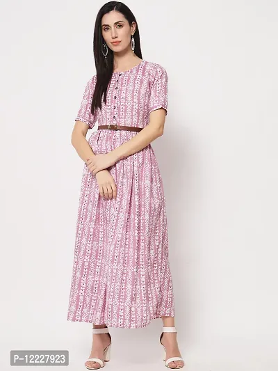 Stylish Pink Crepe Printed A-Line Dress For Women-thumb0