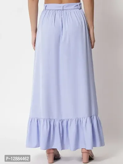 Stylish Crepe Light Blue Full Length Solid A-line Skirt For Women-thumb2