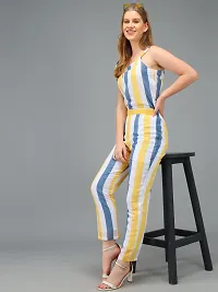 Trendy Yellow Georgette Striped Jumpsuit For Women-thumb1