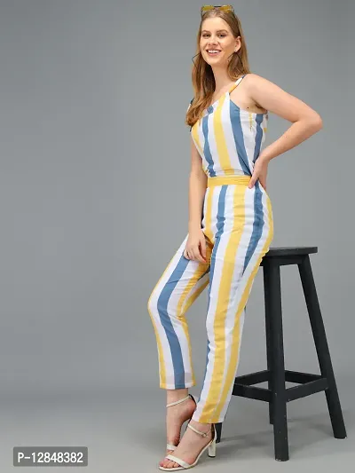 Trendy Yellow Georgette Striped Jumpsuit For Women-thumb2