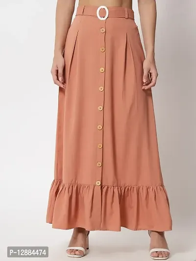 Stylish Crepe Orange Full Length Solid A-line Skirt For Women-thumb2