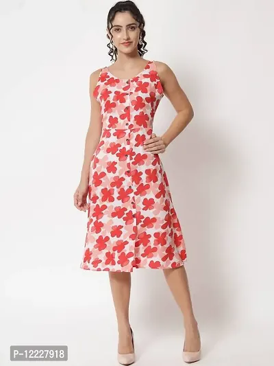 Stylish Red Crepe Printed A-Line Dress For Women
