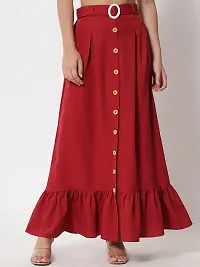 Stylish Crepe Red Full Length Solid A-line Skirt For Women-thumb3