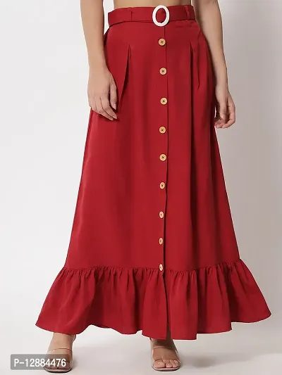 Stylish Crepe Red Full Length Solid A-line Skirt For Women-thumb4