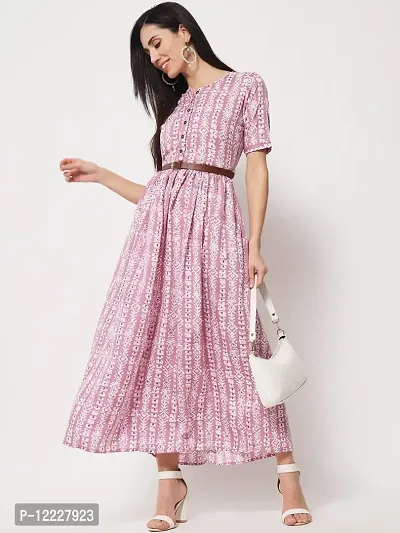 Stylish Pink Crepe Printed A-Line Dress For Women-thumb3