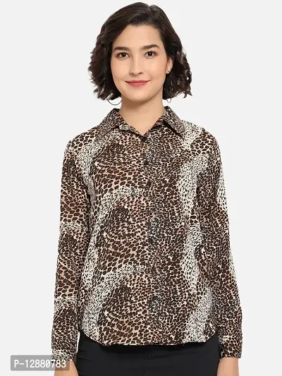 Elegant Brown Polyester Animal Print Shirt For Women