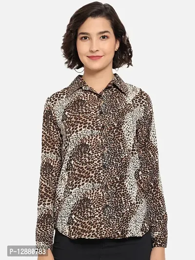 Elegant Brown Polyester Animal Print Shirt For Women-thumb0