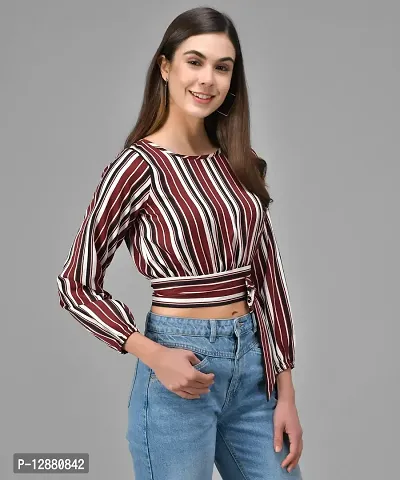 Elegant Multicolor Crepe Striped Top For Women-thumb3