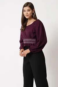 Elegant Purple Crepe Embroidered Top For Women-thumb2