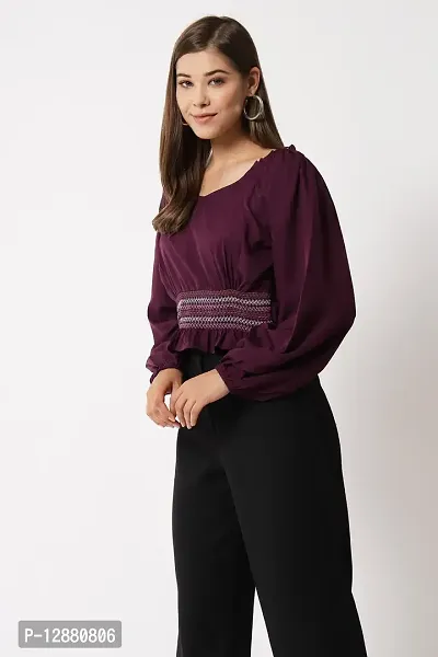 Elegant Purple Crepe Embroidered Top For Women-thumb3