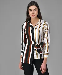 Elegant Multicoloured Crepe Striped Shirt For Women-thumb1