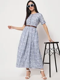 Stylish Blue Crepe Printed A-Line Dress For Women-thumb2