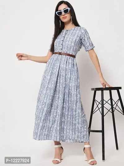 Stylish Blue Crepe Printed A-Line Dress For Women-thumb3