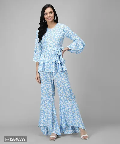 Trendy Blue Rayon Floral Print Jumpsuit For Women