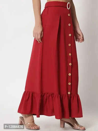 Stylish Crepe Red Full Length Solid A-line Skirt For Women