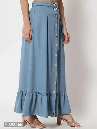 Stylish Crepe Blue Full Length Solid A-line Skirt For Women-thumb3