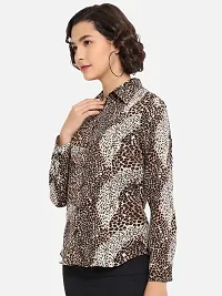 Elegant Brown Polyester Animal Print Shirt For Women-thumb2