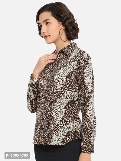 Elegant Brown Polyester Animal Print Shirt For Women-thumb3