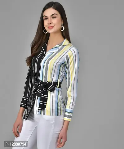 Elegant Multicoloured Crepe Striped Shirt For Women-thumb3