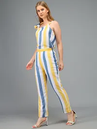 Trendy Yellow Georgette Striped Jumpsuit For Women-thumb3