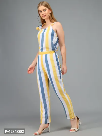 Trendy Yellow Georgette Striped Jumpsuit For Women-thumb4