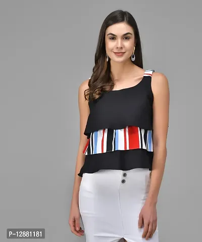 Elegant Red Crepe Striped Top For Women