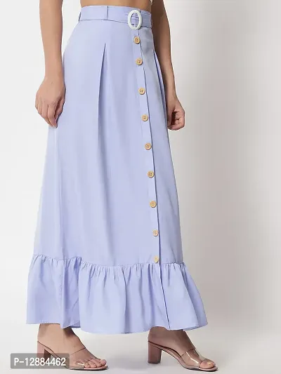 Stylish Crepe Light Blue Full Length Solid A-line Skirt For Women-thumb0
