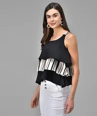 Elegant Black Crepe Striped Top For Women-thumb1