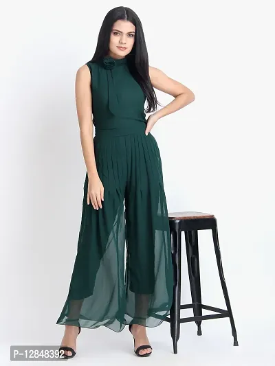 Trendy Green Georgette Solid Jumpsuit For Women-thumb3