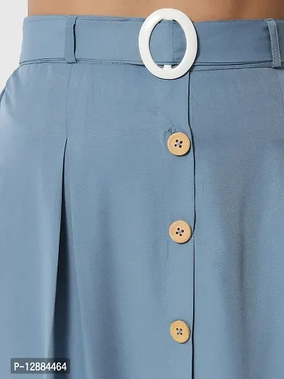 Stylish Crepe Blue Full Length Solid A-line Skirt For Women-thumb4