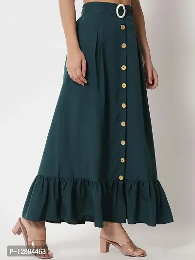 Stylish Crepe Dark Green Full Length Solid A-line Skirt For Women