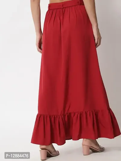 Stylish Crepe Red Full Length Solid A-line Skirt For Women-thumb2