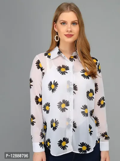 Elegant Black Georgette Floral Print Shirt For Women