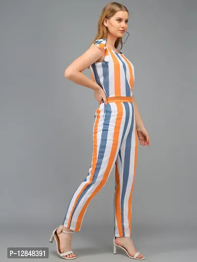 Trendy Orange Georgette Striped Jumpsuit For Women-thumb5