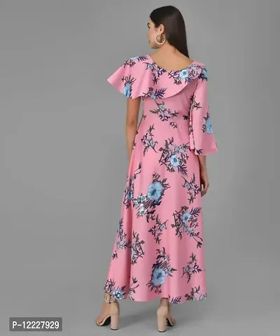 Stylish Pink Crepe Printed A-Line Dress For Women-thumb2