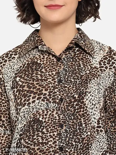 Elegant Brown Polyester Animal Print Shirt For Women-thumb4