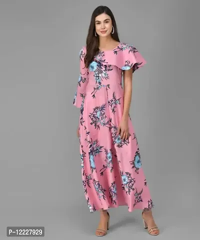 Stylish Pink Crepe Printed A-Line Dress For Women-thumb3