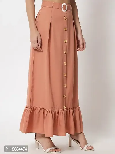 Stylish Crepe Orange Full Length Solid A-line Skirt For Women-thumb4