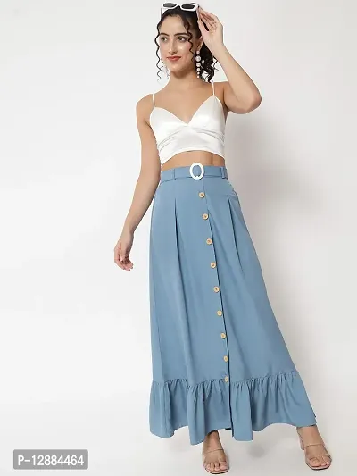 Stylish Crepe Blue Full Length Solid A-line Skirt For Women-thumb0