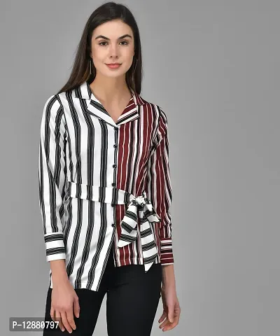 Elegant Multicoloured Polyester Striped Shirt For Women