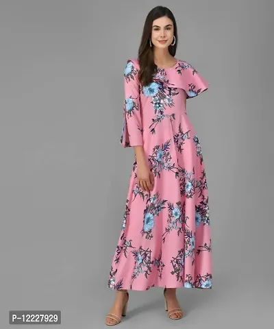 Stylish Pink Crepe Printed A-Line Dress For Women