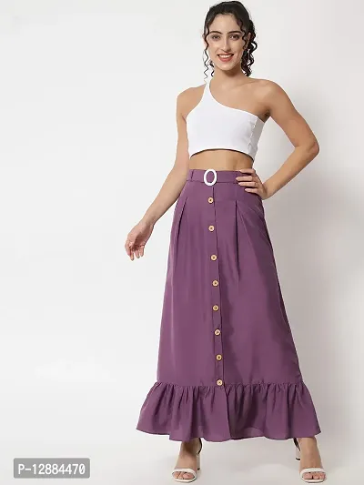 Stylish Crepe Purple Full Length Solid A-line Skirt For Women-thumb0