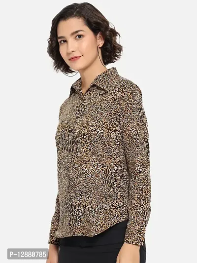 Elegant Brown Polyester Animal Print Shirt For Women-thumb3