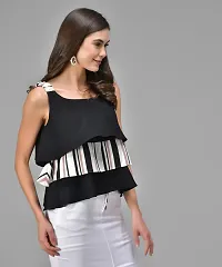 Elegant Black Crepe Striped Top For Women-thumb2