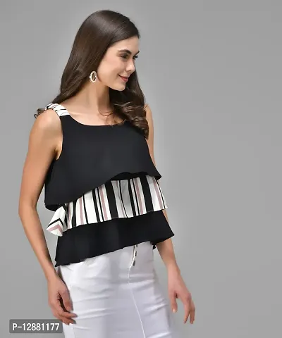 Elegant Black Crepe Striped Top For Women-thumb3
