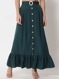 Stylish Crepe Dark Green Full Length Solid A-line Skirt For Women-thumb3